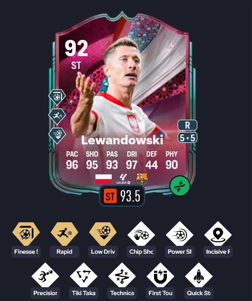DawidB038's tweet photo. @TradingEi Same already got this 92 Lewandowski, he only gets 1 pace and 2 shooting from the icon evo. So it’s not worth it for me, was thinking about putting Neymar in it because idk what else to take for the tokens. https://t.co/y1EbhPXQ4l