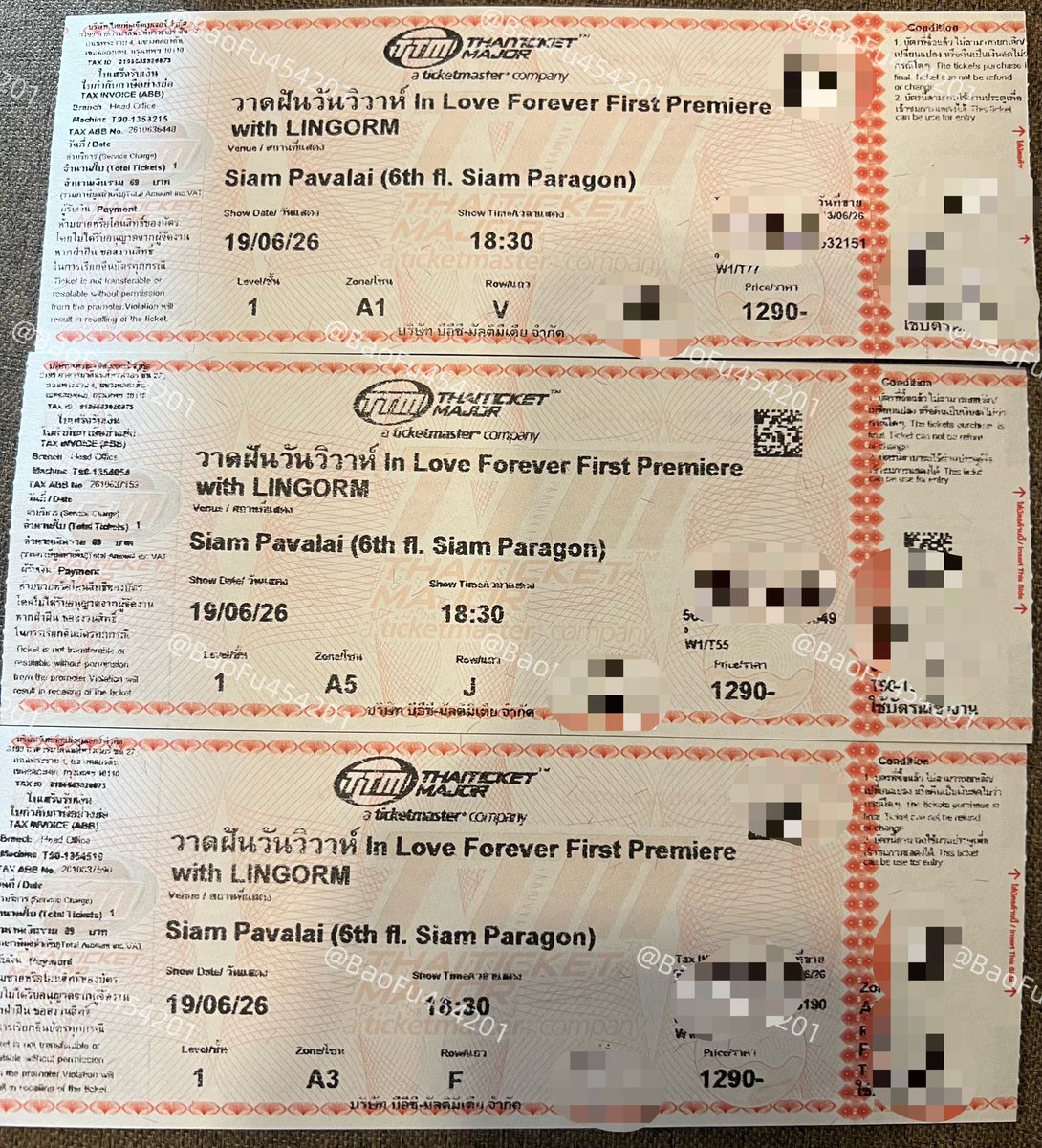 BaoFu454201's tweet photo. #WTS 
ปล่อยบัตร Zone A1A3A5  3ใบครับ
นัดรับหน้างานได้ครับ
Face to face
สนใจ DM 

#วาดฝันวันวิวาห์ #InLoveForeverTheSeries
#FirstPremiereWithLingOrm https://t.co/Z8UhLpWr7Q