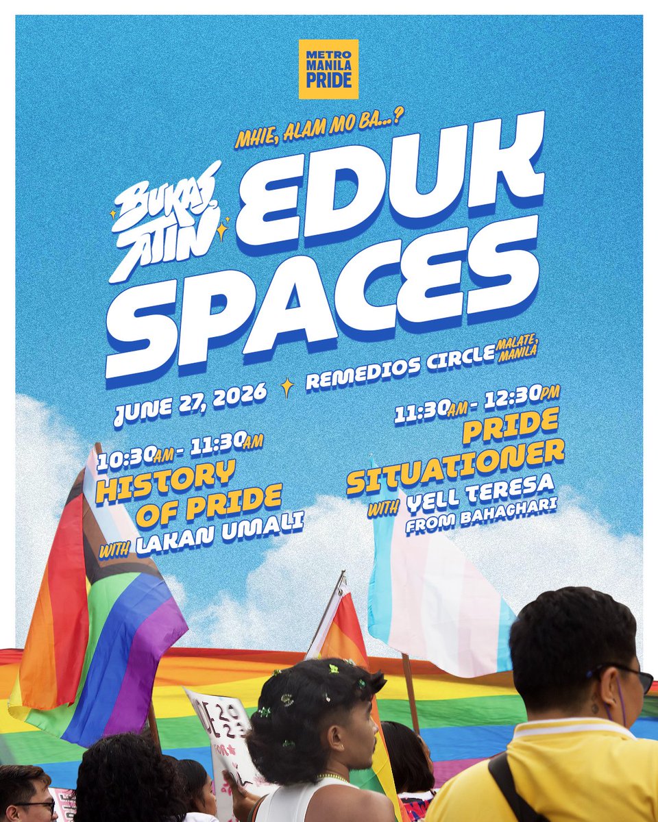 mmprideorg's tweet photo. Mga Mahal, alam niyo ba na 26 years old na ang SOGIE bill pero hindi pa rin ito naisasabatas? NKKLK DB⁉️

Tatalakayin natin ito (and MORE!) sa #EdukSpaces this June 27 at Remedios Circle, Malate.

#MMPride #BukasAtin https://t.co/cQe89yXLmN