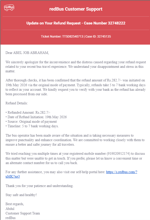 abeljobabraham's tweet photo. @redBus_in Extremely dissatisfied with the handling of case no.32748222. You provided a false ARN (410896440095) for a refund of Rs. 564.7, which my bank confirmed is from a 2024 transaction.
Fulfil the commitment you made to me wrt my consumer helpline complaint ASAP. https://t.co/cjryyR5bul