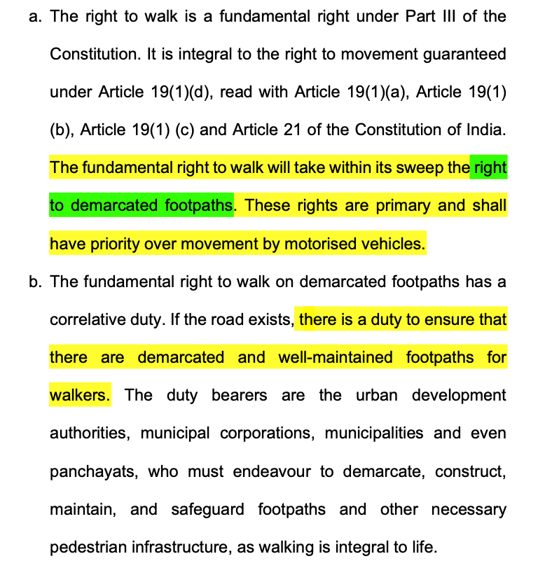 CiteCase's tweet photo. #SupremeCourt further holds that citizens have fundamental right to "demarcated footpaths" also ! https://t.co/zeglx2rqr7