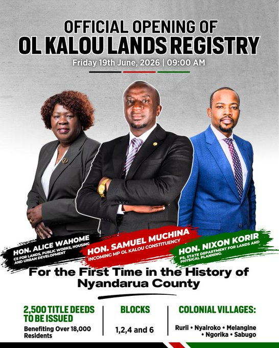 nathanrobe's tweet photo. @HonMoses_Kuria Because an MP died, the govt, all of a sudden, the govt remembered there is no land registry. yawa!

Dear people of Ol Kalou. We saw it in #Mbeere. Electricity poles were collected at night after Wamuthende won. https://t.co/btgVHzIq2S