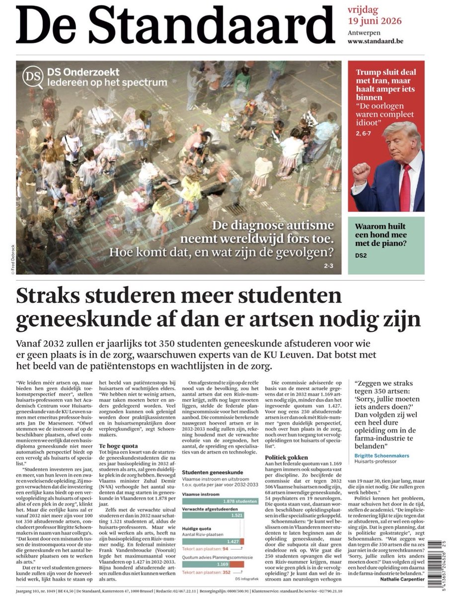 FreijaVDD's tweet photo. Vandaag wordt in @destandaard gewaarschuwd dat niet alle Vlaamse artsen een rizivnummer zullen krijgen.
Ik ondervroeg begin deze maand de Vlaamse regering hierover, en vroeg een belangenconflict in te roepen om quota beter af te stemmen en te garanderen dat de studenten effectief een nummer zouden krijgen. Ze vonden dat ik me verloor “in van die grote juridische intellectuele debatten”. Tja.
https://t.co/A5xGYeESfo