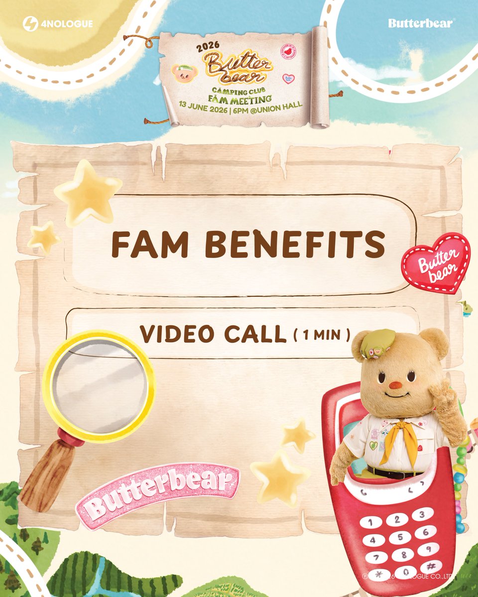 4NOLOGUE's tweet photo. FAM BENEFIT: VIDEO CALL สำหรับมัมหมี พ่อหมี และพส.มาแล้วนะคะ 🐻✨
คิดถึงน้องเนยกันมั้ยเอ่ย? ถึงแม้แคมป์ของเราจะจบลงแล้ว แต่ยังแวะมานั่งคุยเรื่องราวสนุกๆ และความทรงจำจากแคมป์ของทุกคนได้ผ่านทาง VIDEO CALL น้าา 🫂✨

มัมหมี พ่อหมี และพส.ที่ได้รับสิทธิ์ สามารถยืนยันสิทธิ์ได้จนถึงวันจันทร์ที่ 22 มิถุนายน 2569 เวลา 23:59 น. (ICT) นี้นะคะ

#แคมป์ปิ้งกับน้องเนย
#2026ButterbearCampingClub
#ด้อมน้องเนย
#Butterbear
#4NOLOGUE
#ForPeopleForCulture
