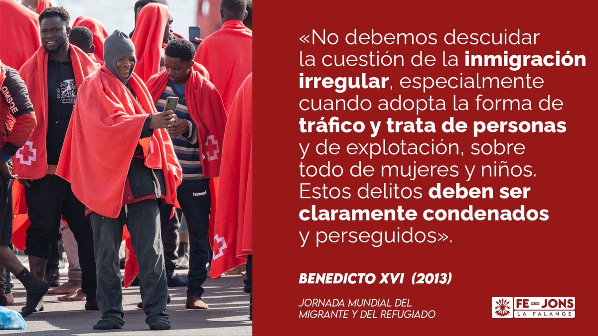 fedelasjons's tweet photo. ❌No es cierto que ser católico implique asumir la trata de personas para que sean utilizadas como mano de obra barata y herramienta para una guerra híbrida de sustitución poblacional.

🙏Lo que nos enseñan la tradición de la Iglesia y todos los santos, es que existe el derecho y el deber de defender nuestra identidad, nuestras fronteras y nuestra Fe. Además de la obligación de oponerse firmemente al mercadeo con seres humanos.

✈️ España tiene derecho a controlar sus fronteras.