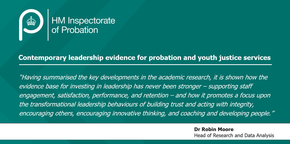 HMIProbation's tweet photo. NEW: Today we published our latest Academic Insight which highlights why leadership quality matters both instrumentally and ethically for probation and youth justice services. Read the full report here https://t.co/gSdTHhpVmj https://t.co/N49CGYdmnN