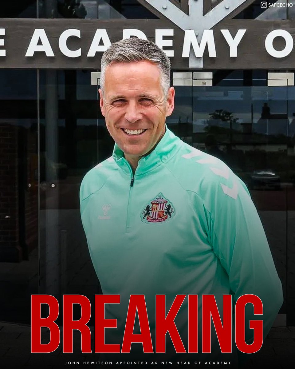 safcecho's tweet photo. 🚨𝐁𝐑𝐄𝐀𝐊𝐈𝐍𝐆: Sunderland AFC have confirmed the appointment of John Hewitson as the new Head of Academy. ✍️

#SAFC https://t.co/iy91auawoG