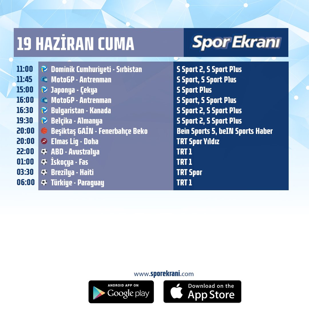 yayinekrani's tweet photo. 19 Haziran Spor Ekranı                                                                                                                                                                                                    

Tamamı için https://t.co/oXRniPLHsI https://t.co/C6kTa0o0HU