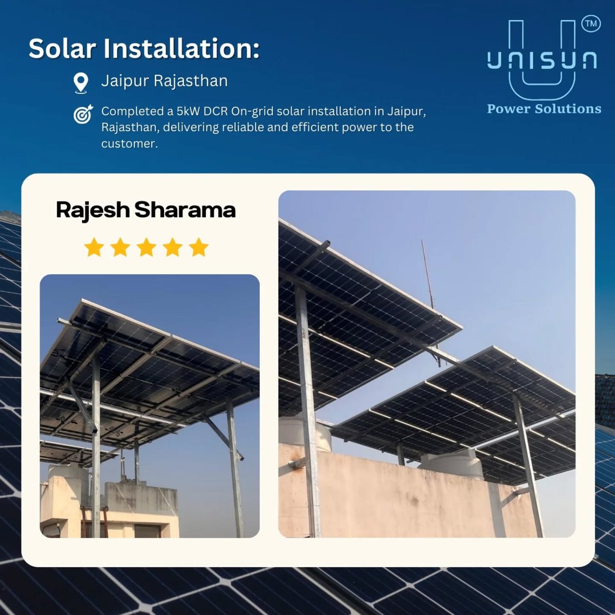 UnisunPowerSol's tweet photo. #SolarInstallation #SolarEnergy #SolarPanels #RooftopSolar #RenewableEnergy #CleanEnergy #SolarSolutions #SolarCompany #SolarProject #SolarExperts #SolarSavings #SolarJaipur #RajasthanSolar #SolarInRajasthan #ResidentialSolar #CommercialSolar #UnisunPowerSolutions https://t.co/RrVRB80hGH