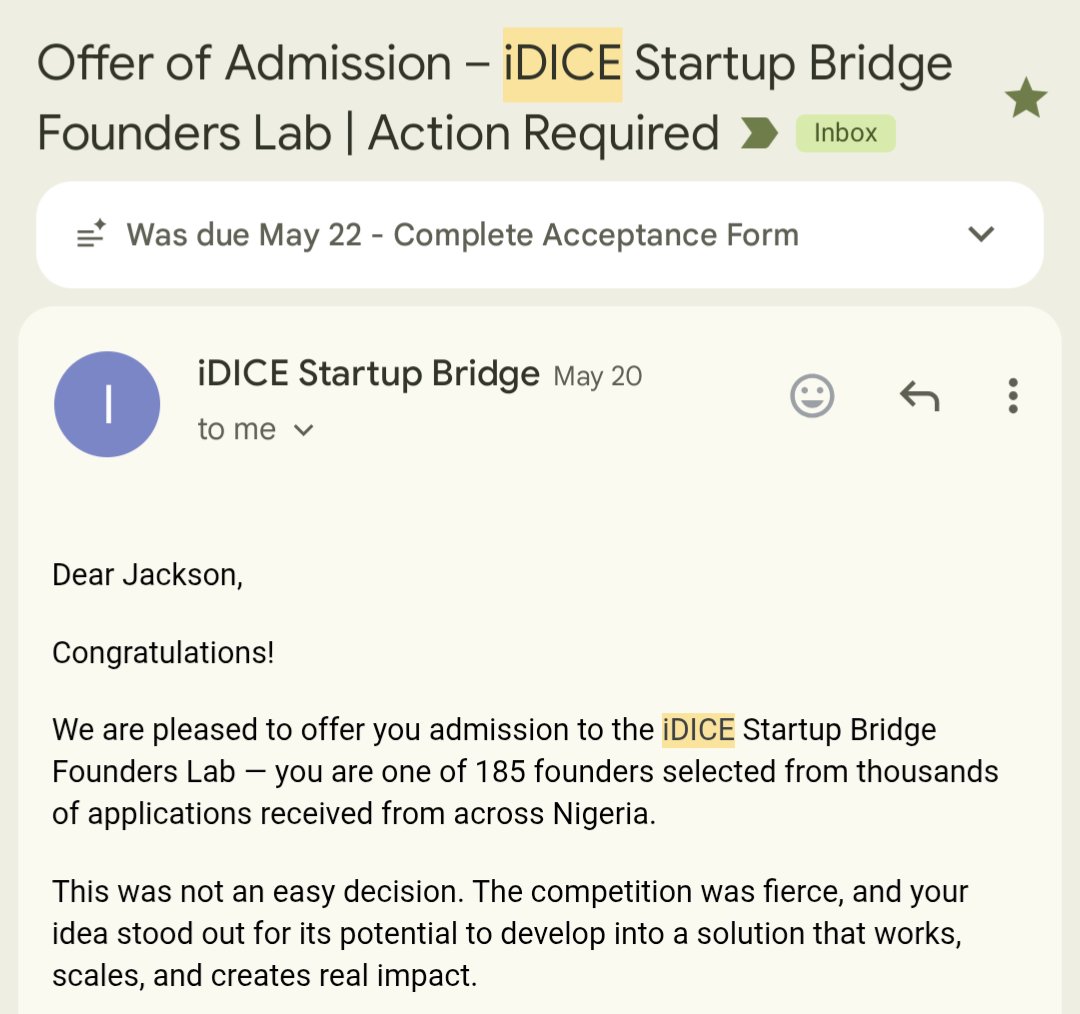 0xSlazenger's tweet photo. Last month, I got accepted into the iDICE Startup Bridge Program as one of 185 founders selected from over 13,000 applications.
The funny thing is, I almost forgot I even applied.
Then one afternoon, while discussing Bucx with my co-founder, an email landed in my inbox.
It was an offer of admission into the iDICE Startup Bridge Program's Founders Lab Cohort 1.
Through the program, we're building something we're incredibly excited about: a conversational global stablecoin banking assistant powered by Bucx V2, designed to make moving and managing money globally as simple as having a conversation.
It's been over three weeks so far, and the experience has been nothing short of amazing.
Beyond the learning, networking, and mentorship opportunities, I was recently appointed as the South-South Zonal Representative, where I now work closely with the iDICE Program team to support, coordinate, and engage founders across the region.
This Sunday, I'll be hosting founders from the program on X Space to share what they are building and their journey so far.