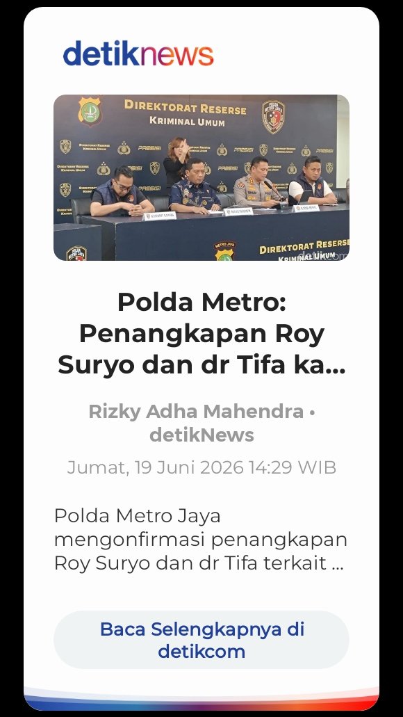 agustinustopik's tweet photo. Akhirnya....
Roy suryo harus mempertanggungjawabkan semua tuduhan dan narasi palsu izasah pak Jokowi.

Buktikan saja di pengadilan

https://t.co/NHBT42Oik9

Polda Metro Jaya mengonfirmasi penangkapan Roy Suryo dan dr Tifa terkait kasus ijazah palsu Jokowi. https://t.co/PUd5TalvUM