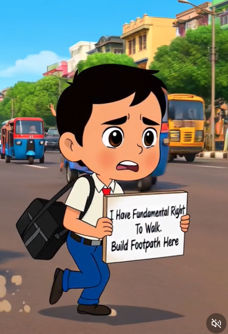 CiteCase's tweet photo. A #SupremeCourt Judgment upholding citizens' fundamental right to walk on footpaths summarized with just a cartoon pic ! Repost this until every kid realize this 😍