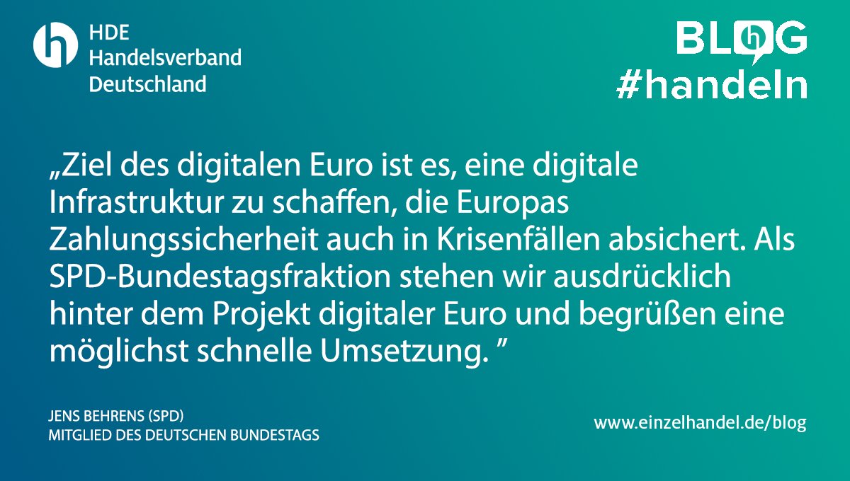 handelsverband's tweet photo. Unsere Zahlungssicherheit muss garantiert bleiben – Wir brauchen den Digitalen Euro
Ein Blogbeitrag von Jens Behrens (SPD), Mitglied des Deutschen Bundestags: https://t.co/gKTsCZqLLr https://t.co/gb52M7iceX