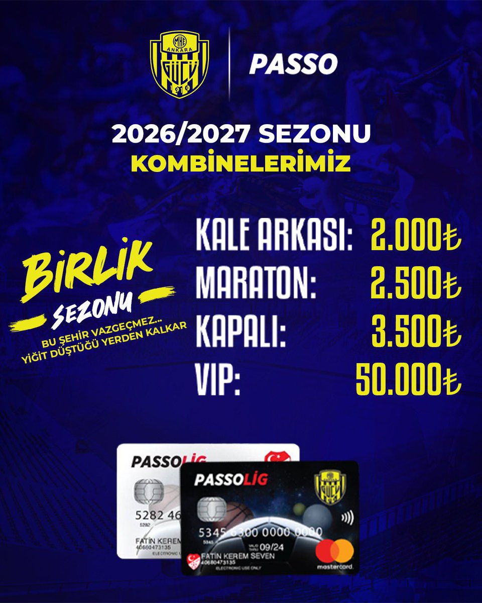 Ankaragucu's tweet photo. Kombine Satışları Başladı : https://t.co/6NxY5ZWSKy

BİRLİK SEZONU

Bu şehir vazgeçmez…
Yiğit düştüğü yerden kalkar!

2026-2027 sezonunda MKE Ankaragücü’nün yanında olmak, bu büyük yürüyüşün bir parçası olmak için kombinenizi ve elektronik bilet işlemlerinizi şimdiden tamamlamanızı önemle rica ederiz.

Yeni sezonda stadyum girişlerinde yalnızca elektronik bilet uygulaması geçerli olacak olup, kağıt bilet uygulaması olmayacaktır.

116 yıllık çınarımızın yeniden ayağa kalkacağı bu sezonda tüm Ankaragüçlü taraftarlarımızı ve Ankara halkını kombine almaya davet ediyoruz.

Bu arma hepimizin…
Bu tribünler hepimizin…
Bu mücadele hepimizin…

Gelin, omuz omuza verelim.
Gelin, yeniden ayağa kalkalım.
Gelin, Ankara’nın en büyük sevdasına birlikte sahip çıkalım.

#BirlikSezonu
#BuŞehirVazgeçmez
#YiğitDüştüğüYerdenKalkar
#KombineniAl
#BuArmaBizeEmanet
#MKEAnkaragücü