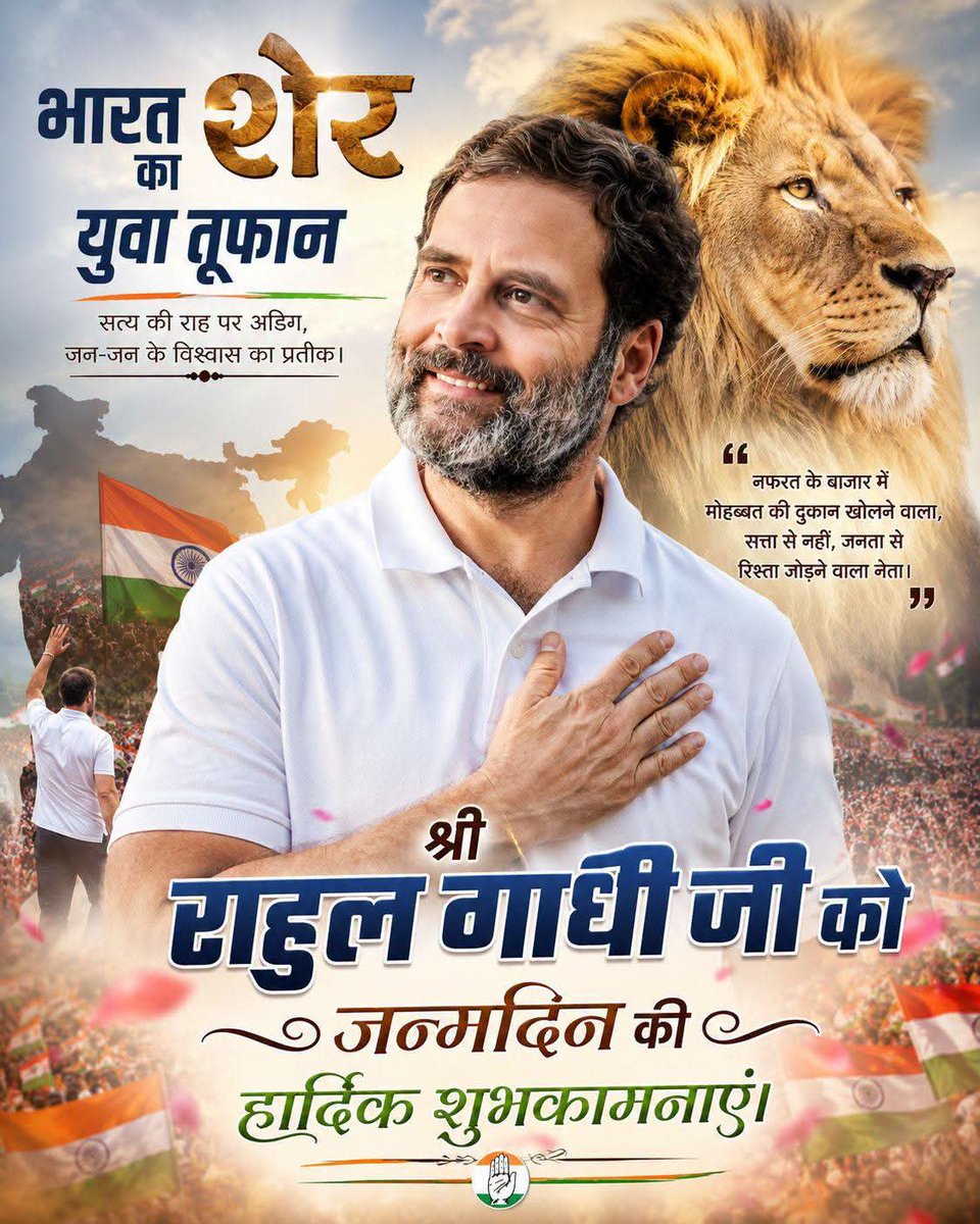 AjayBamal10's tweet photo. लोकसभा में नेता प्रतिपक्ष श्री @RahulGandhi जी को जन्मदिन की हार्दिक बधाई एवं शुभकामनाएँ।
ईश्वर से प्रार्थना है कि आपको स्वस्थ, दीर्घायु एवं ऊर्जावान जीवन प्रदान करें। https://t.co/mCCr2cq6VV