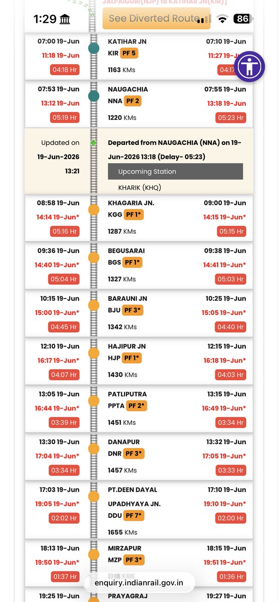 RAmit2609's tweet photo. Train No. 15660 (Agartala–LTT AC Express) is over 5 hours 20 minutes late and still losing time. In Indian Railways, delays don’t get recovered—they get amplified. Is this the reality of “Amrit Kaal”? @AshwiniVaishnaw @narendramodi @indianrail @railcomplaint https://t.co/RZuv5MMTXk