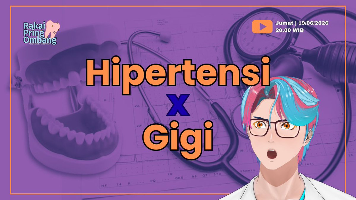 RakaiVDentist's tweet photo. Stream ini akan legendaris karena sudah 2 kali gagal. apakah berhasil di percobaan ke-3?
Nanti malam saya akan bahas hubungan timbal balik antara tekanan darah dan kesehatan gigi dan mulut!
19/06/2026
20.00 WIB
plis jgn sakit atau mati listrik pls
#Pringscreen
Link below https://t.co/bNBtvL4Zod