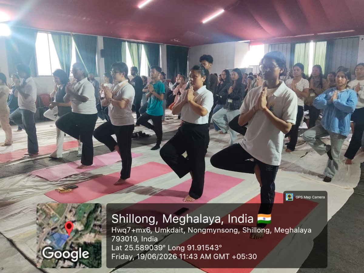 NSSNEIAHSHILLOG's tweet photo. Awareness lecture and Common Yoga Protocol was conducted at William Carey University, Nongmensong,   Meghalaya on occassion of International Yoga Day 2026 on 19/06/2026, NSS Unit volunteered #IDY2026 @moayush @YASMinistry @CellNehu @nss_rdguwahati @_NSSIndia #NCH https://t.co/TYLcSILbNQ