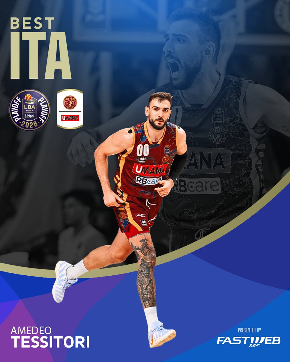 LegaBasketA's tweet photo. Amedeo Tessitori della Reyer Venezia è il 𝘽𝙚𝙨𝙩 𝙄𝙏𝘼 @FASTWEB degli #LBAPlayoff 2026 🇮🇹
#TuttoUnAltroSport https://t.co/Ewj5ZIdb0D