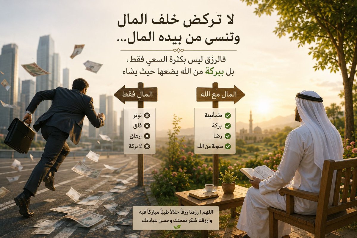 ali_adviser's tweet photo. لا تركض خلف المال وتنسى من بيده المال…
    فالرزق ليس بكثرة السعي فقط، بل ببركة من الله يضعها حيث يشاء https://t.co/zXFYUjvNF7