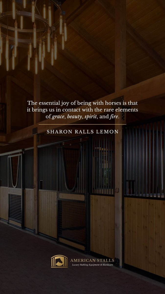 AmericanStalls's tweet photo. The essential joy of being with horses is that it brings us in contact with the rare elements of grace, beauty, spirit, and fire.

#QuoteoftheDay #QOTD #GoodMorning #Motivation #Inspiration #Lemon https://t.co/tOJD0oKReo