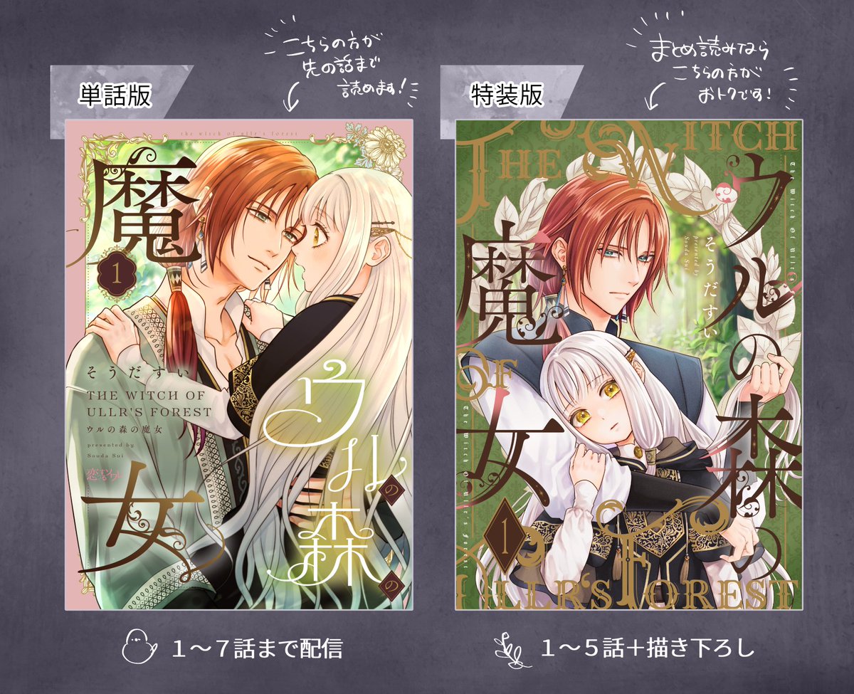 ssoudap's tweet photo. 【おしらせ】
「 #ウルの森の魔女 」
コミックシーモアさん以外のサイトさんでも配信開始されました！
（📗単話版：1～7巻／📚特装版：1巻）

ひさびさの新連載、お読みいただけましたら嬉しいです🌿
よろしくお願いいたします！
#恋するソワレ https://t.co/yQJYWK3NR6