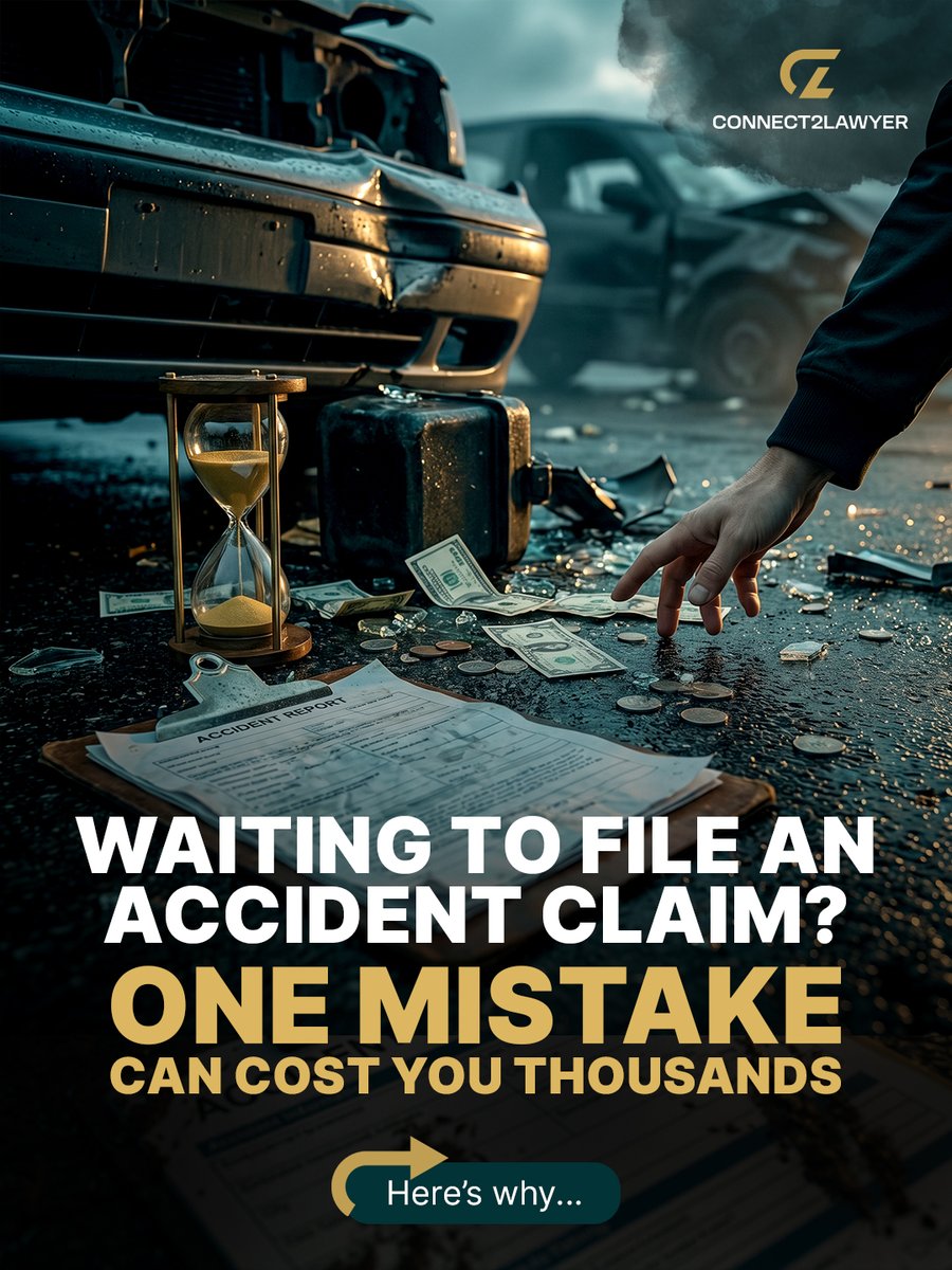 Connect2Lawyer's tweet photo. One small misstep can ruin your accident claim.

Not reporting the accident, skipping medical checks, or missing evidence can cost your payout.

Take the right steps early and protect yourself.

Read more: https://t.co/PZK30BhFDz https://t.co/2hMpvEaKr5