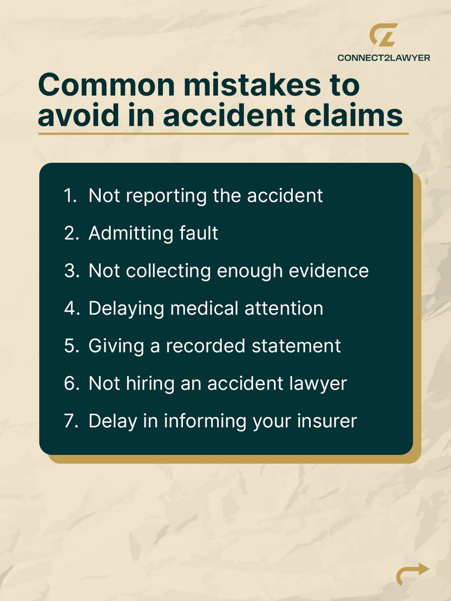 Connect2Lawyer's tweet photo. One small misstep can ruin your accident claim.

Not reporting the accident, skipping medical checks, or missing evidence can cost your payout.

Take the right steps early and protect yourself.

Read more: https://t.co/PZK30BhFDz https://t.co/2hMpvEaKr5