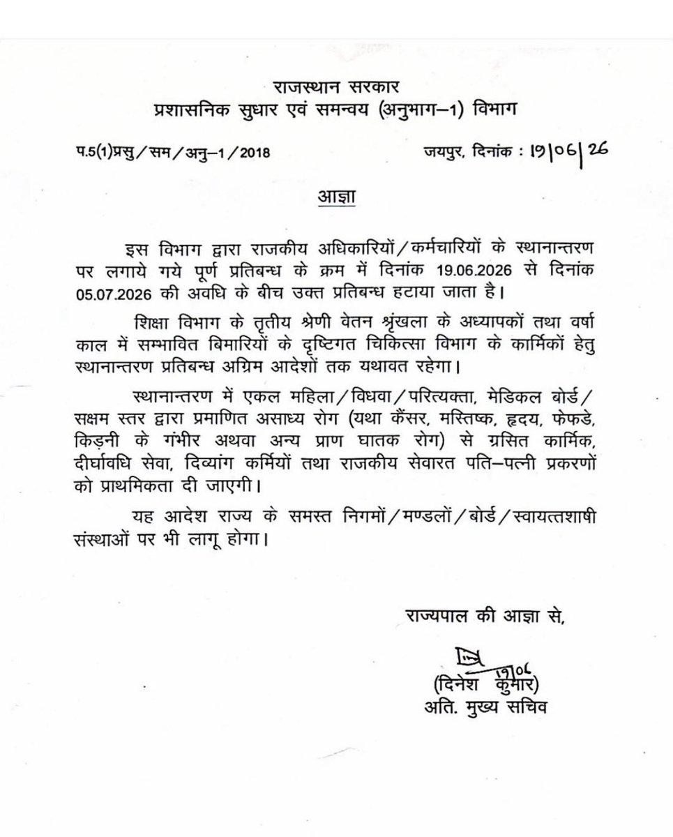MohanSihag24's tweet photo. स्थानांतरण से प्रतिबंध हटा । https://t.co/XtLxHox23U