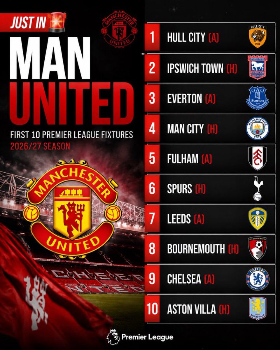 SimplyUtd's tweet photo. 🚨 Manchester United first 10 fixtures! https://t.co/sUyp24w75t