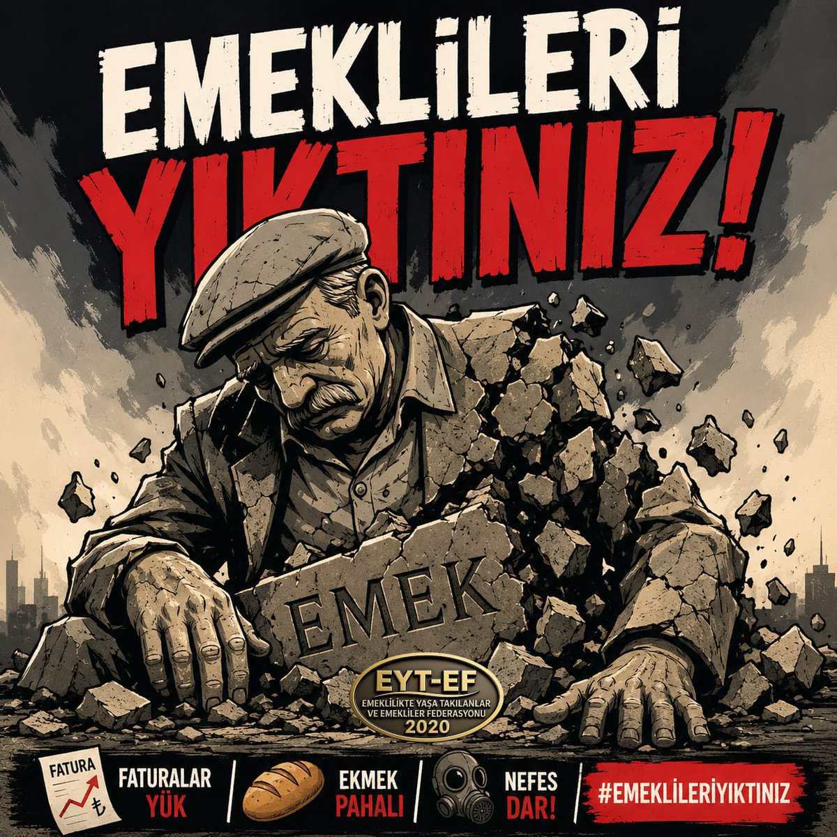 EYT_ED's tweet photo. EMEKLİ
👇👇👇
#EmeklileriYıktınız

Bir ömür geçti
ellerimiz nasır, alınlarımız terli.

Faturalar yük
ekmek pahalı,
nefes dar!

Bir zamanlar “emek” kutsaldı.
Şimdi #Emekli yalnız.

Ve bir cümle düştü tarihe ağır:
Emeklileri Yıktınız !

#5000KısmiyiYıktınız
@RTErdogan
@isikhanvedat https://t.co/7A2Ft1XTVU