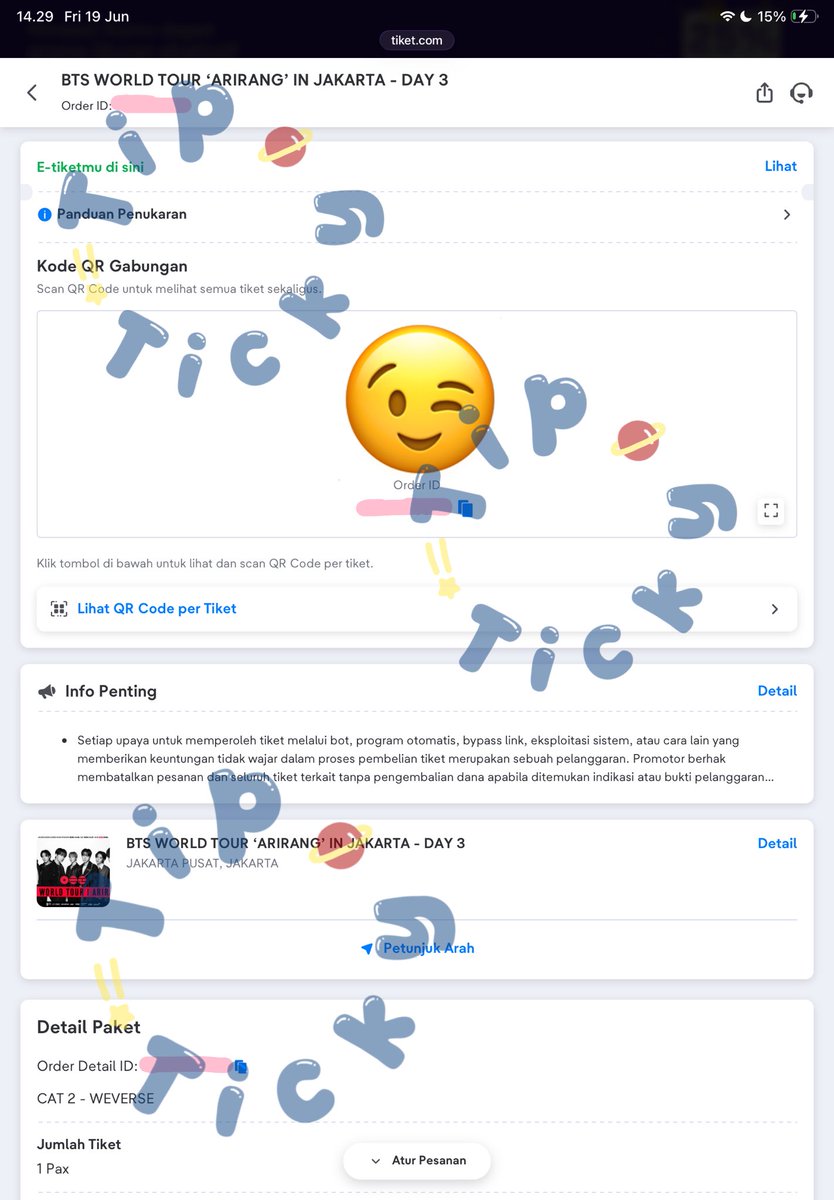 Tip_Ticky's tweet photo. Proof Presale BTS World Tour Arirang in JKT Day 3. Secured all customers.

Thank you for trusting us 🫶 https://t.co/V8CQLYXeTk