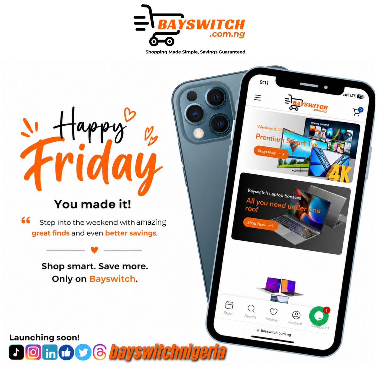 BayswitchNG's tweet photo. Happy Friday! The weekend is here, and it’s the perfect time to shop smarter, save bigger, and enjoy more. At Bayswitch, great deals are just a click away. Shop easy. Save more. Smile bigger. https://t.co/HHXrolGwGI