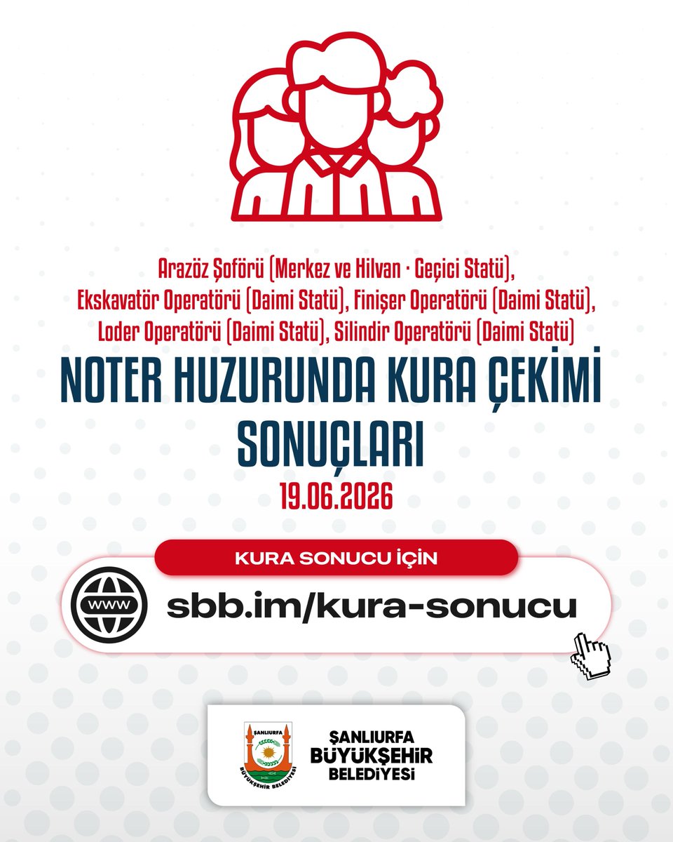 sanliurfabld's tweet photo. Şeffaflık, liyakat ve fırsat eşitliği ilkelerimiz gereği; Büyükşehir Belediyemiz bünyesinde istihdam edilecek beden işçisi adayları için kura çekimi noter huzurunda ve canlı yayında tamamlanmıştır.

Kura sonuçları için tıklayın:
🔗 https://t.co/KtGOLqfrlv

Kura çekiminin ardından mülakat sürecine katılacak olan tüm adaylarımıza başarılar diler, hayırlı olmasını dileriz.