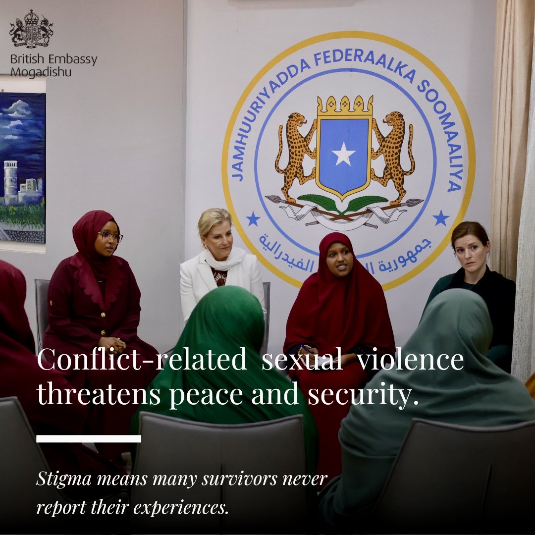 UKinSomalia's tweet photo. Conflict-related sexual violence is preventable, prosecutable and must be confronted with urgency.

Today, we stand with survivors and reaffirm our commitment to supporting women and girls across Somalia.

#OneVoiceAgainstCRSV https://t.co/c2LYds36ij