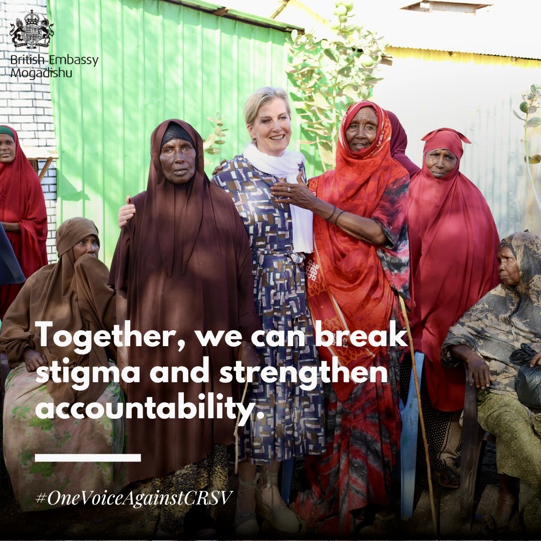 UKinSomalia's tweet photo. Conflict-related sexual violence is preventable, prosecutable and must be confronted with urgency.

Today, we stand with survivors and reaffirm our commitment to supporting women and girls across Somalia.

#OneVoiceAgainstCRSV https://t.co/c2LYds36ij