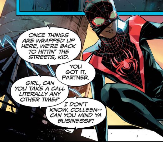 summerfrosts's tweet photo. colleen and misty we get it you’re dating 🙄 + I love this dynamic something about the essence of Spiderman is so charming that it disarms enemies and this is a perf example of that working like ugh so good and cute tbh https://t.co/j6xvSwbpZF