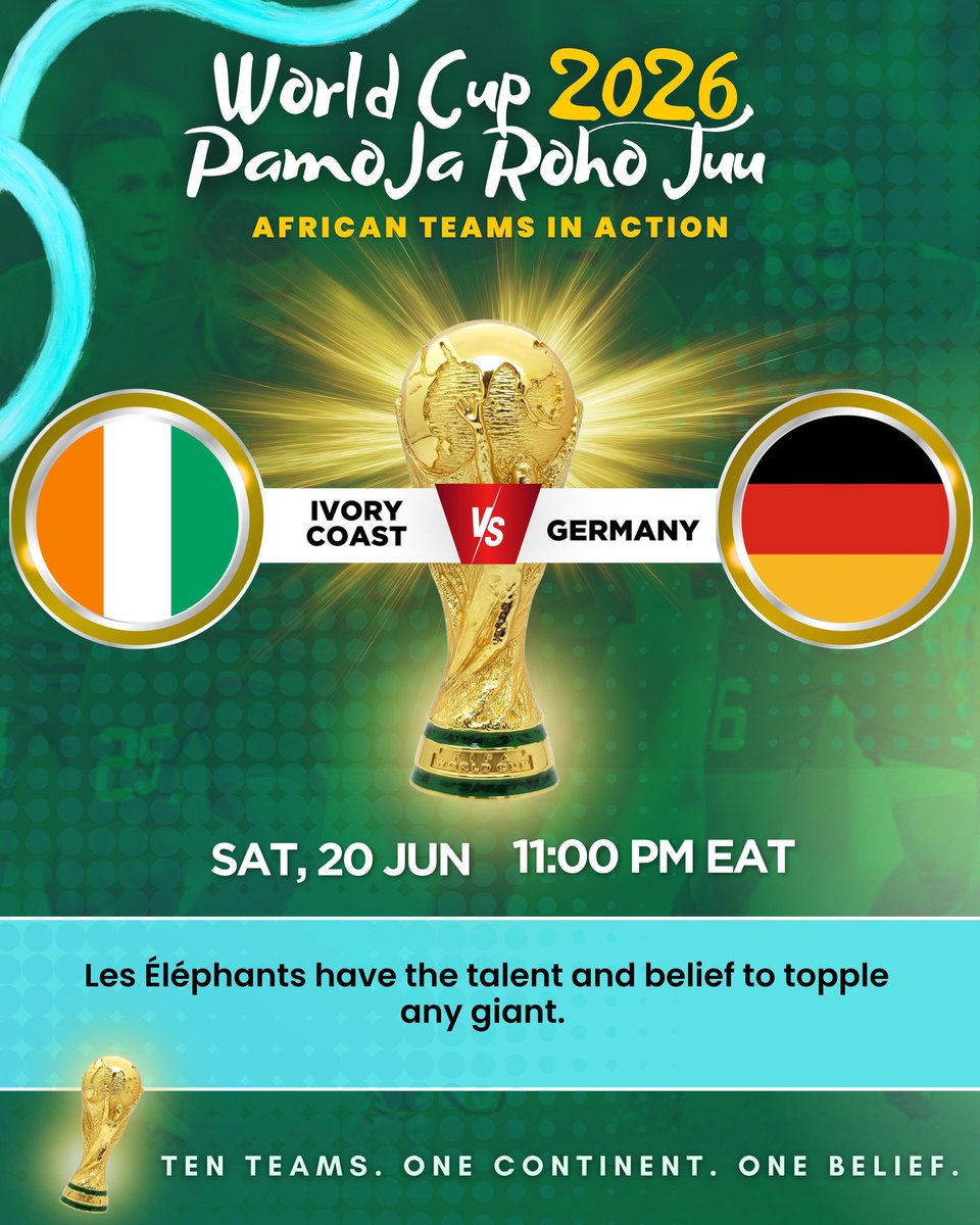 MMisfitee's tweet photo. Germany may have the history, but Ivory Coast have the hunger. One more win and the knockout stages are calling. Africa, let's get behind Les Éléphants. 🐘🔥 #PamojaRohoJuu https://t.co/nmqwYIq0mc