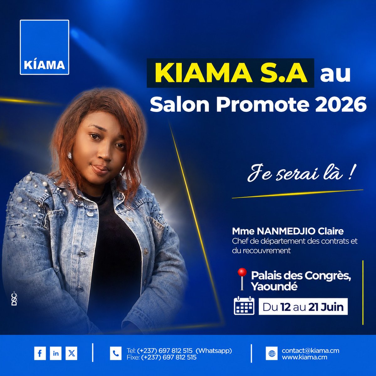 kiamacm's tweet photo. 💡 Un projet, une idée ou un défi à relever ?

Rencontrez aujourd’hui les experts de KIAMA S.A. à #PROMOTE2026 et échangeons sur vos ambitions. 🤝🚀

📍 Entrée du Pavillon Numérique

#KIAMA #Cameroun #Innovation https://t.co/cnc18V5B1Q