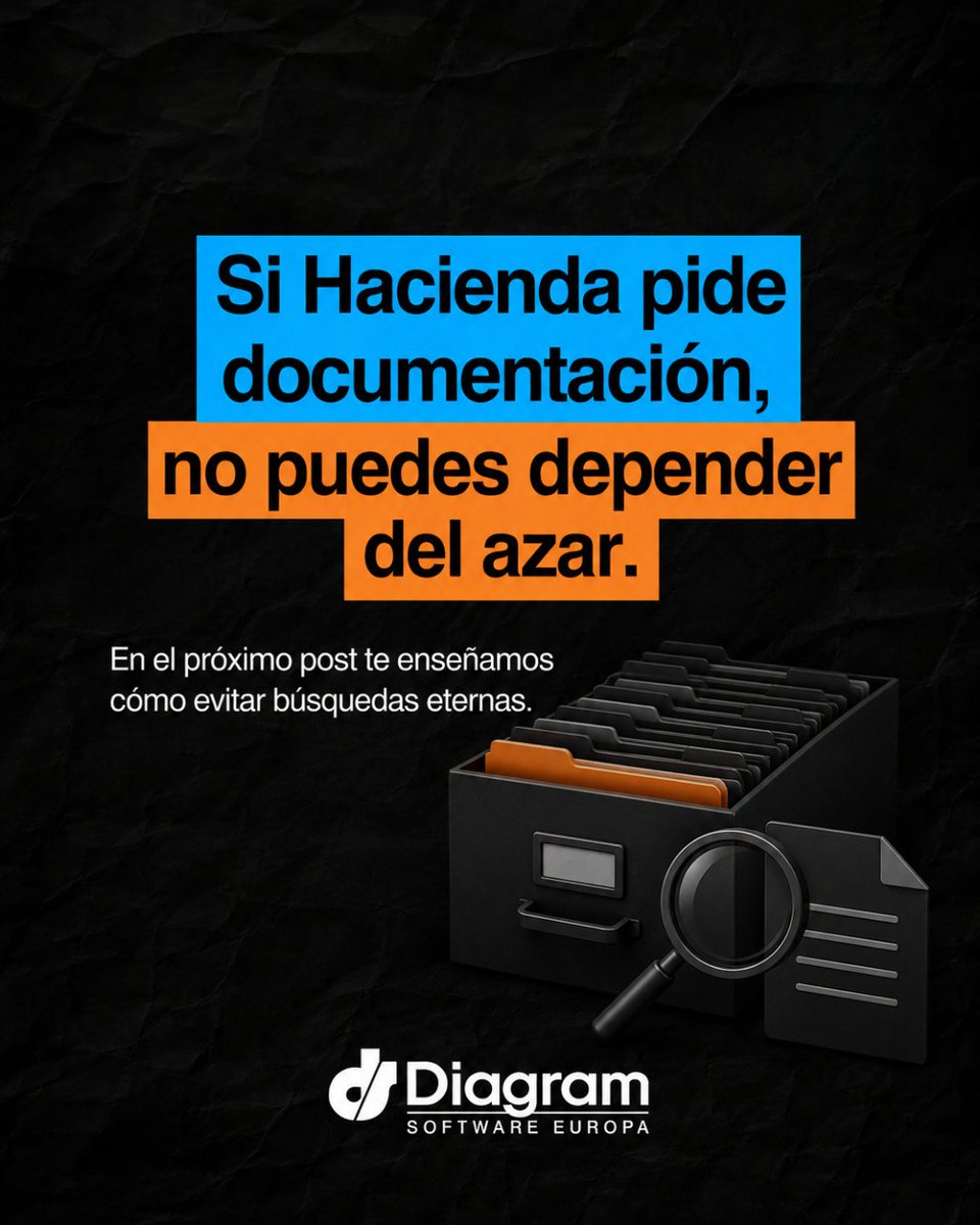 DiagramSoftware's tweet photo. "Necesito el justificante de la reforma de 2022." 📂

Cuando Hacienda pide documentación, buscar no puede ser el plan.

Un archivo perdido puede costar tiempo y dinero.

#GestiónDocumental #B2B https://t.co/pRFjShULdv