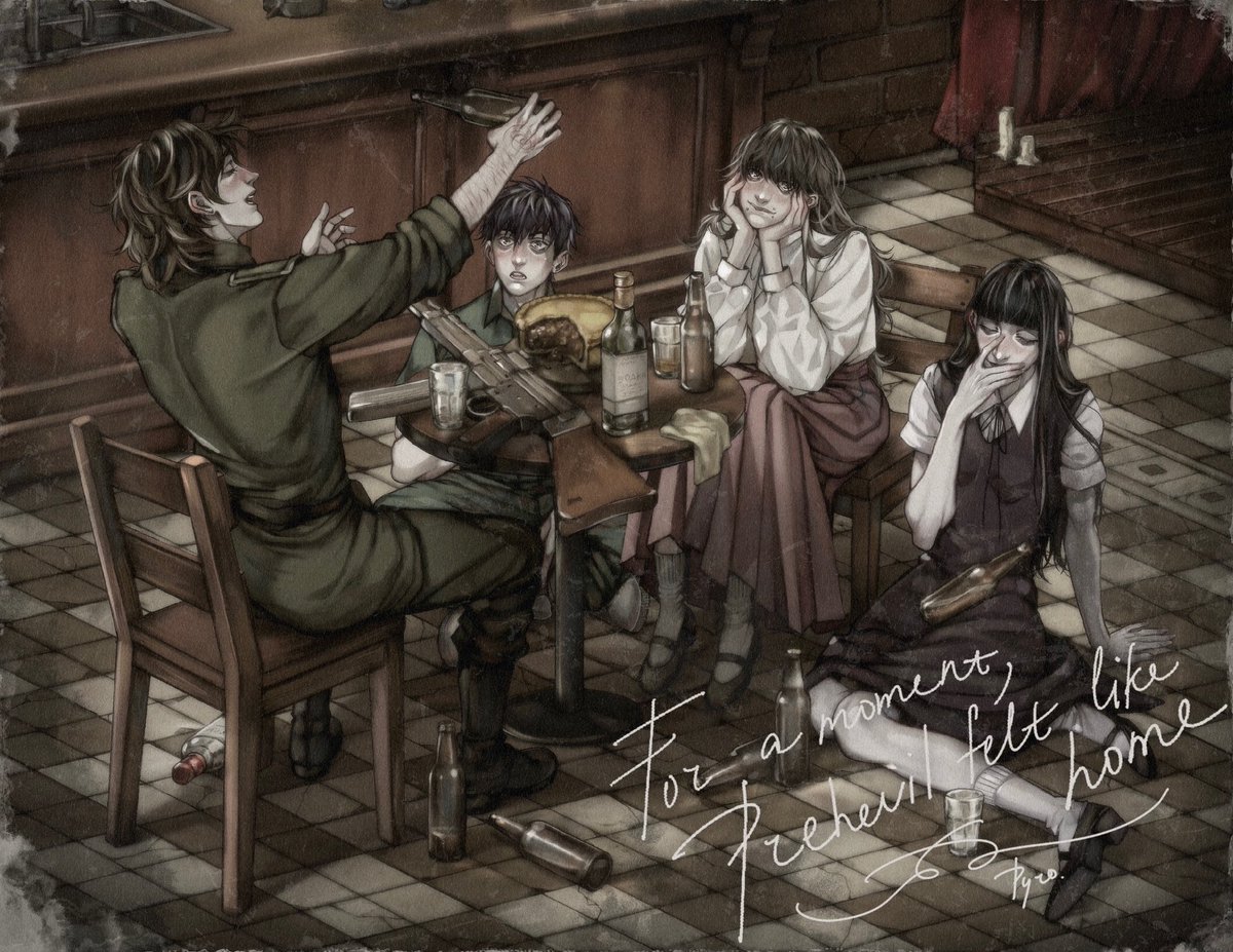 pyro_cri's tweet photo. Big Fear and Hunger Termina commission featuring Marina, Samarie, Levi and an OC Sebastian 

For Plague 🖤

#funger #fearandhunger #fearandhungertermina #fungertwt https://t.co/fPOW5q6Vv6