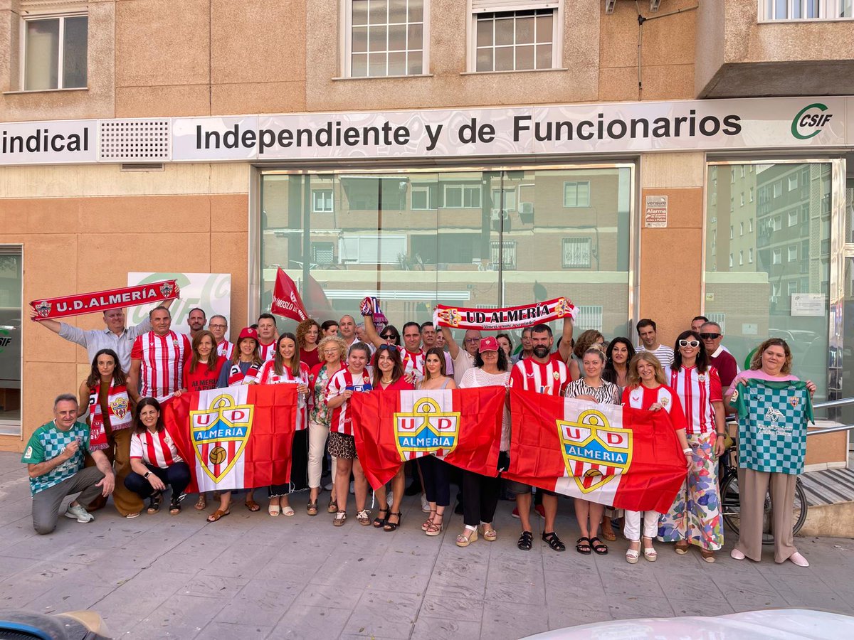CSIFAlmeria's tweet photo. 🟢 La familia de CSIF Almería quiere mostrar todo su apoyo a la @U_D_Almeria para el partido que disputa con el Málaga CF para conseguir el ascenso a Primera División.
🟢 Como dice nuestro lema CSIF+ ES MÁS… Unidos somos más. 
🔴⚪ ¡Mucha suerte, UD Almería! ¡CSIF está contigo! https://t.co/6nACXNHnOk