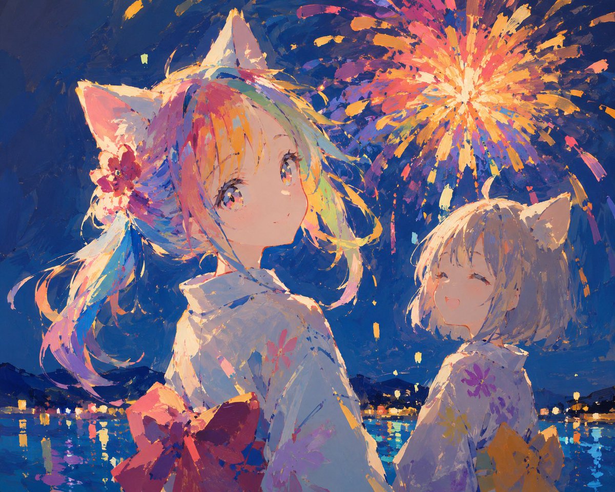 Rainbow Haired Cat Girl Illustration