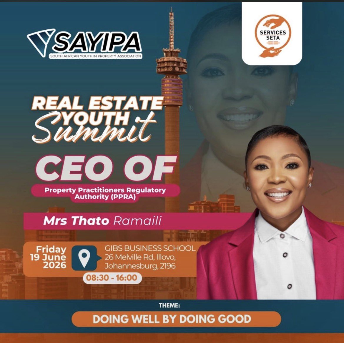 The_PPRA's tweet photo. PPRA CEO, Thato Ramaili, is participating in the SAYIPA Real Estate Youth Summit 2026 at GIBS Business School, Johannesburg.
Under the theme "Doing Well By Doing Good," 
#PPRA #SAYIPA https://t.co/Z4NfPR0U33