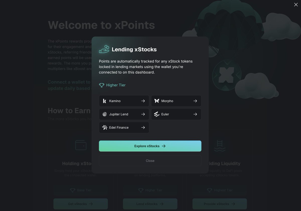 edeldotfinance's tweet photo. xPoints are live on Edel. 

Supply and utilize your xStocks as collateral on Edel to earn xPoints.    

Those same xStocks are already lending at 15–20% APY, with rewards streamed by @merkl_xyz. 

Now they earn points on top - accruing daily, and growing the longer you stay supplied.      

Sign up to xPoints with @xStocksFi, and through our link you'll start with a 20% boost:   

→ https://t.co/KQot3dJjCY