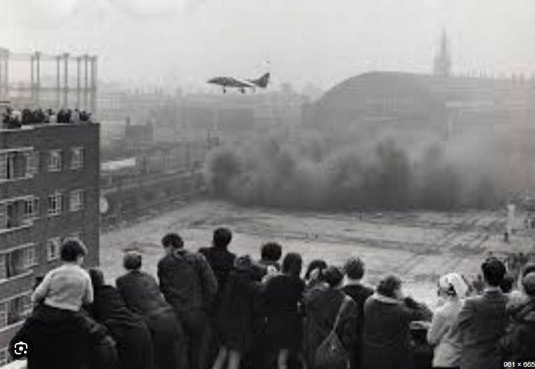 RobertElms's tweet photo. It's time for Notes &amp; Queries! 

First up is Ian in Stoke Newington who came across this 1969 photo of an RAF Harrier “Jump Jet” taking off vertically from a disused coal yard at St Pancras.

Why was it there? Where was this taken?

If you know anything, call us on 0800 731 2000 https://t.co/OqTcSkwDsM