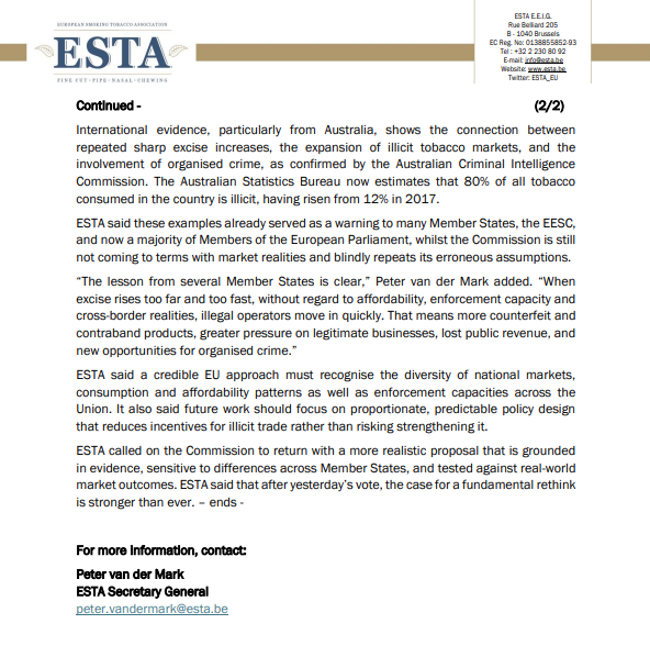 esta_eu's tweet photo. Following the European Parliament vote on Wednesday, ESTA published the following Press Release yesterday.

#TED #EUParliament https://t.co/YFGQ1BDIQ6