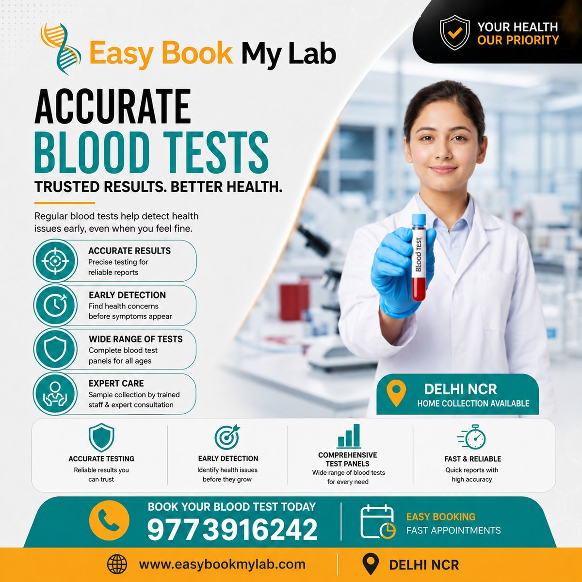 easybookmylab's tweet photo. 🩸 ACCURATE BLOOD TESTS | TRUSTED RESULTS. BETTER HEALTH.

Your health deserves timely attention. Regular blood tests can help detect hidden health issues early—even before symptoms appear.

📞 Book Your Blood Test Today: 9773916242
🌐 https://t.co/oIvPyyFn3i

#BloodTest https://t.co/ejNQoZowS9