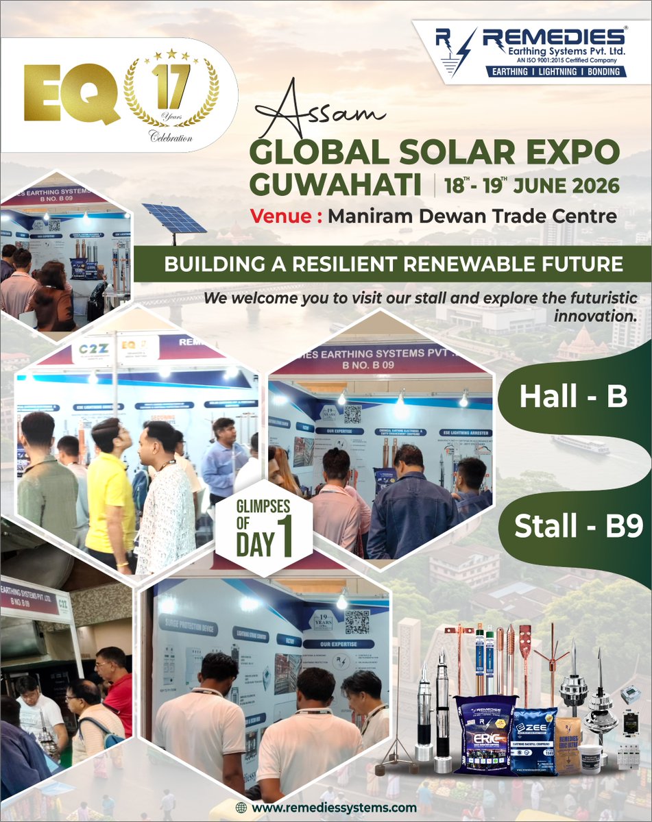 RemediesLko's tweet photo. An exciting start to the Assam Global Solar Expo 2026! 🌞⚡

Day 1 witnessed engaging discussions and overwhelming enthusiasm from the solar and electrical industry.
#AssamGlobalSolarExpo2026 #GlobalSolarExpo #Guwahati #Day1Glimpses #RemediesEarthingSystems EarthingSolutions https://t.co/0toUJmORMl