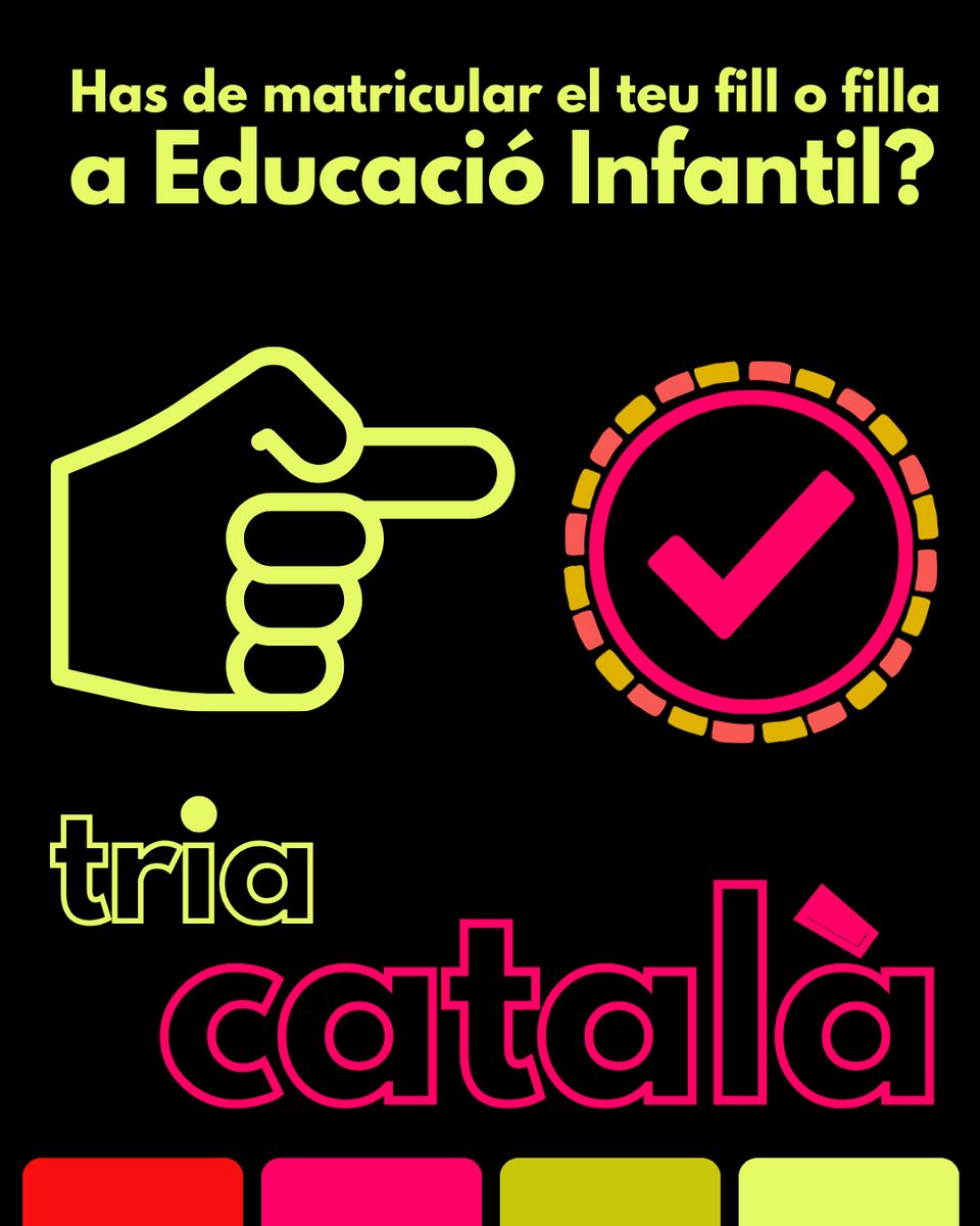 ocbcat's tweet photo. ✅ Has de matricular el teu fill o filla a 4t d'educació infantil (3 anys)? Coneixes familiars o amics que ho hagin de fer?

✏️ Demà, 22 de juny, comença el procés de matriculació. No ho dubtis, a la matrícula dels teus infants, tria català!

ℹ️ Més info a https://t.co/NlGQhgETar https://t.co/k6OFar5oRc